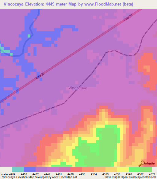Vincocaya,Peru Elevation Map