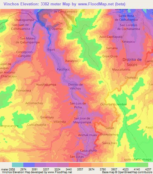 Vinchos,Peru Elevation Map