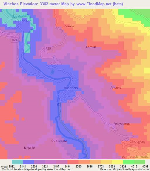 Vinchos,Peru Elevation Map