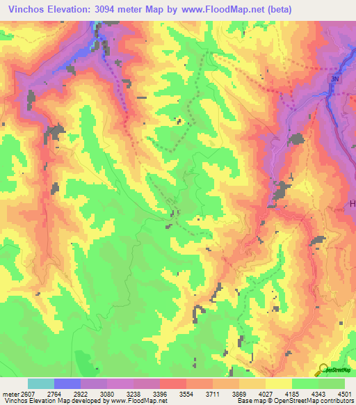 Vinchos,Peru Elevation Map