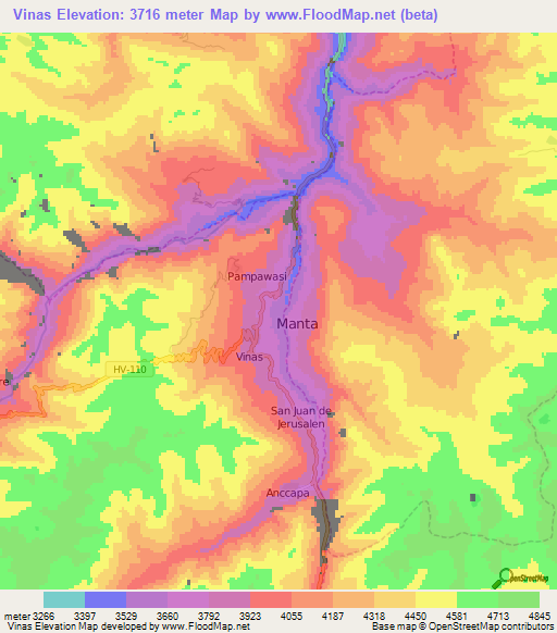 Vinas,Peru Elevation Map