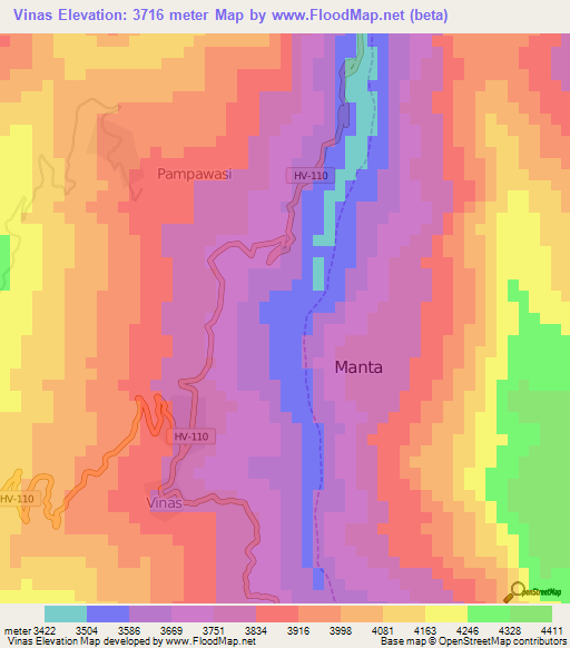 Vinas,Peru Elevation Map