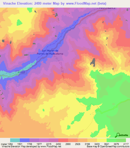 Vinache,Peru Elevation Map