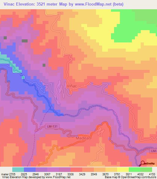 Vinac,Peru Elevation Map
