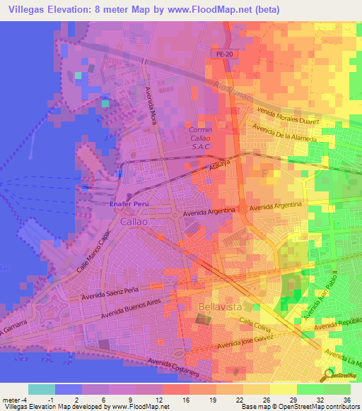 Villegas,Peru Elevation Map