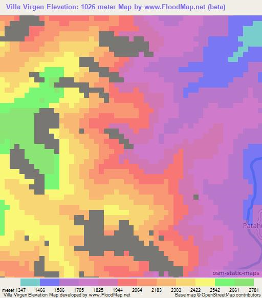 Villa Virgen,Peru Elevation Map