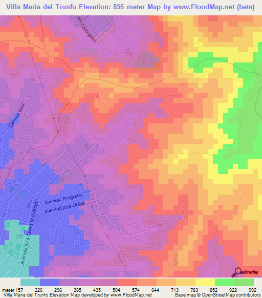 Villa Maria del Trunfo,Peru Elevation Map