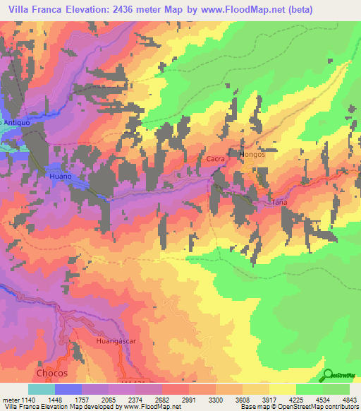 Villa Franca,Peru Elevation Map