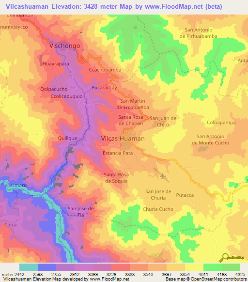 Vilcashuaman,Peru Elevation Map