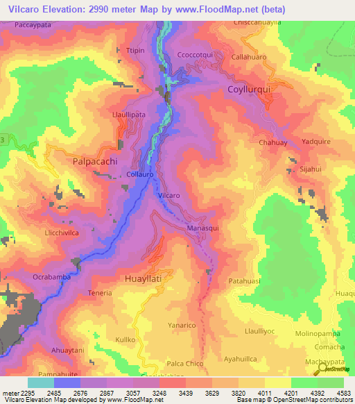 Vilcaro,Peru Elevation Map