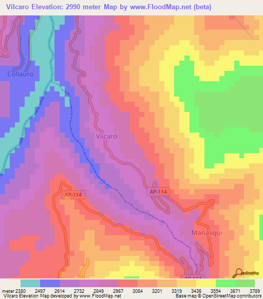 Vilcaro,Peru Elevation Map