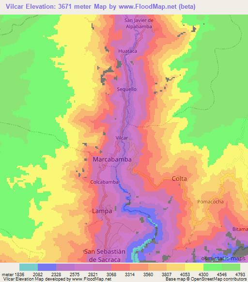 Vilcar,Peru Elevation Map