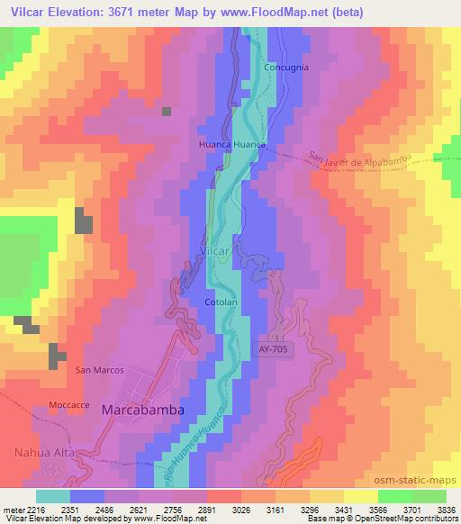 Vilcar,Peru Elevation Map