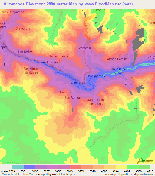 Vilcanchos,Peru Elevation Map