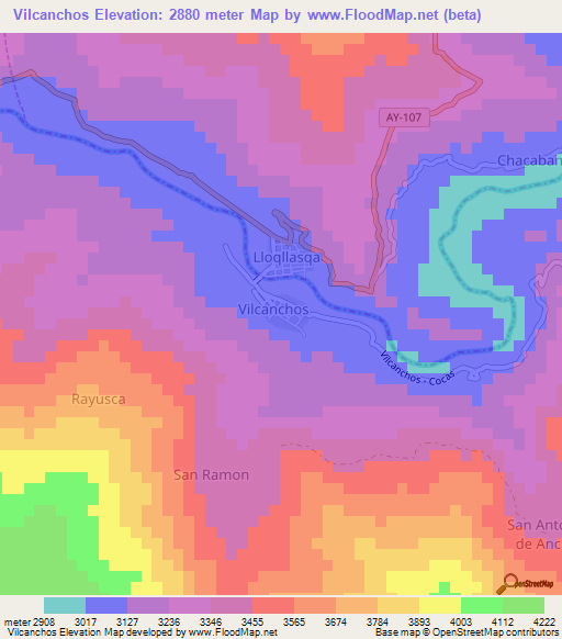 Vilcanchos,Peru Elevation Map