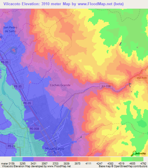 Vilcacoto,Peru Elevation Map