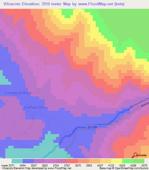 Vilcacoto,Peru Elevation Map