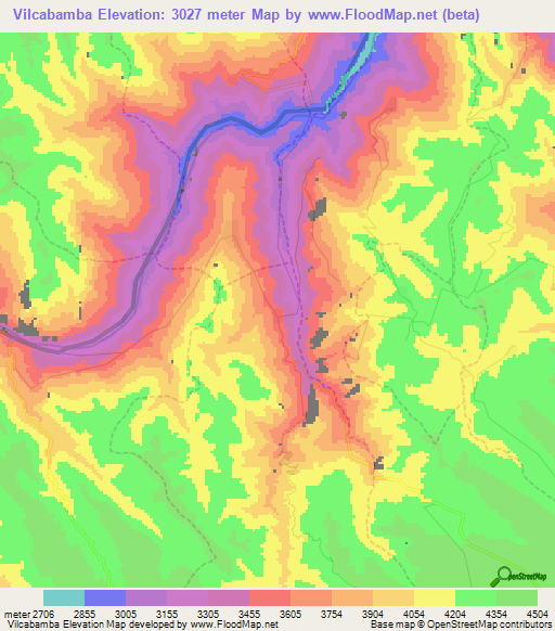 Vilcabamba,Peru Elevation Map