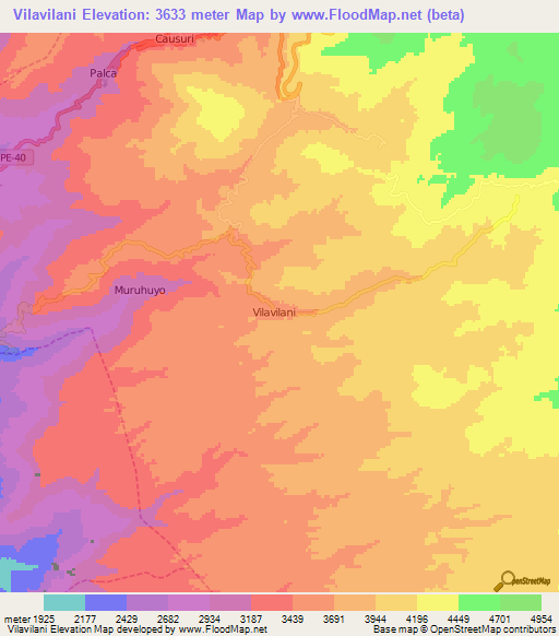 Vilavilani,Peru Elevation Map