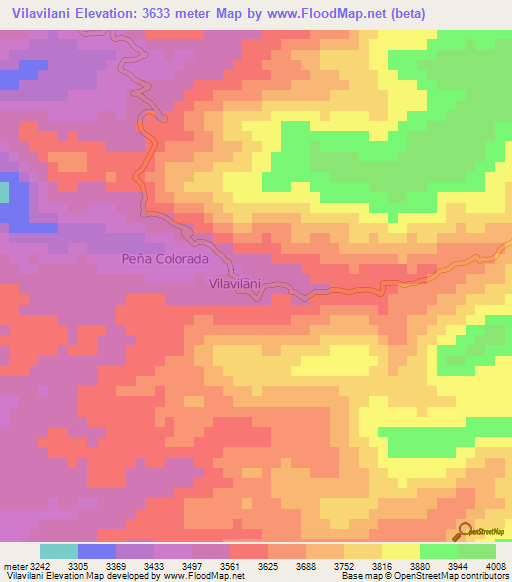 Vilavilani,Peru Elevation Map