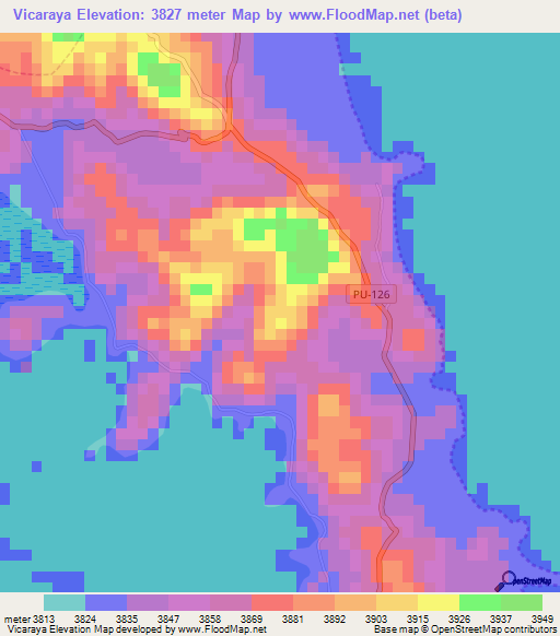 Vicaraya,Peru Elevation Map