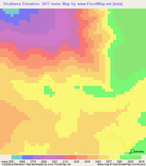 Vicallama,Peru Elevation Map