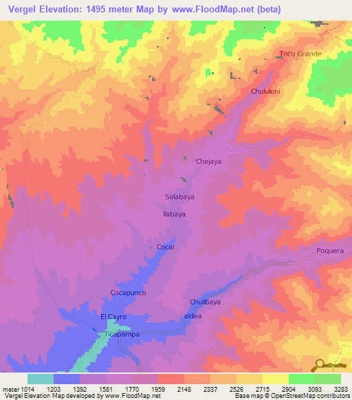 Vergel,Peru Elevation Map