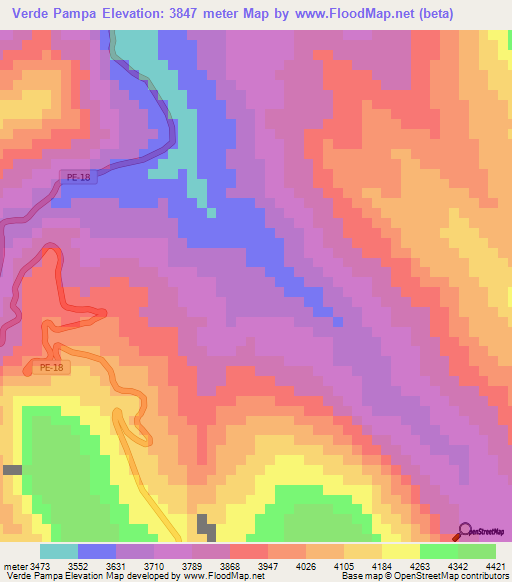 Verde Pampa,Peru Elevation Map