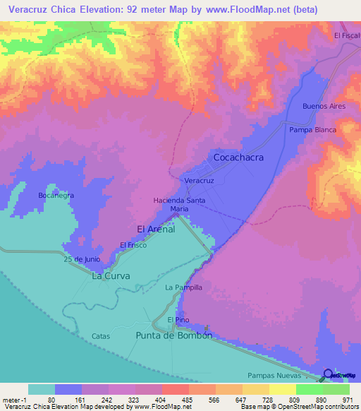 Veracruz Chica,Peru Elevation Map