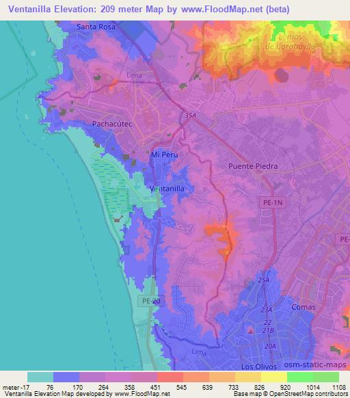 Ventanilla,Peru Elevation Map