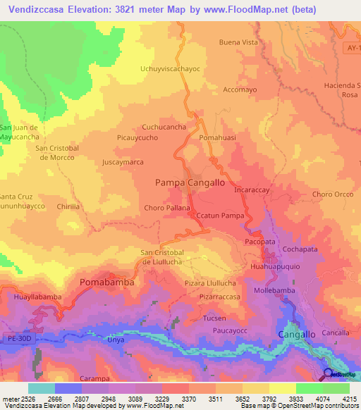 Vendizccasa,Peru Elevation Map