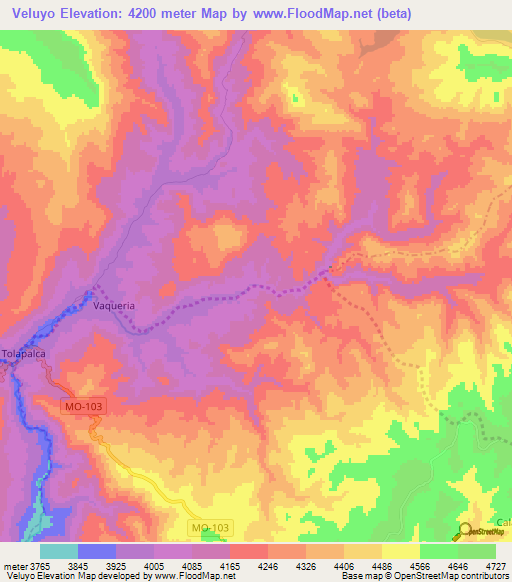 Veluyo,Peru Elevation Map
