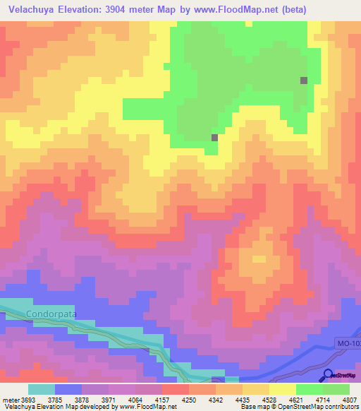 Velachuya,Peru Elevation Map