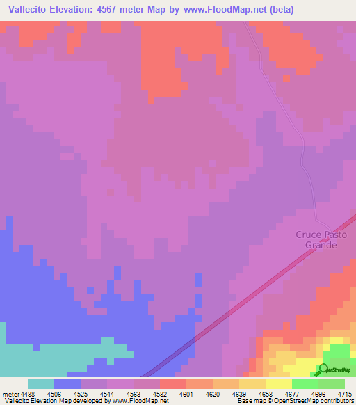 Vallecito,Peru Elevation Map