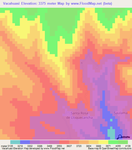 Vacahuasi,Peru Elevation Map