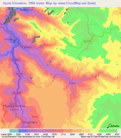 Uyuta,Peru Elevation Map