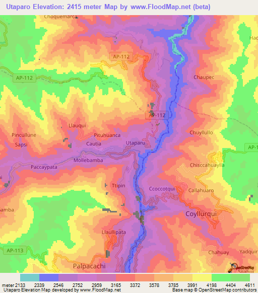 Utaparo,Peru Elevation Map