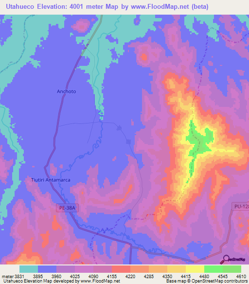 Utahueco,Peru Elevation Map