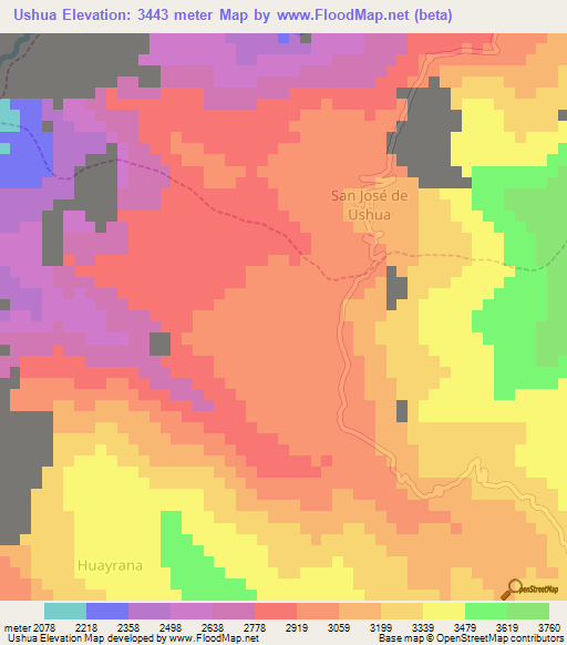 Ushua,Peru Elevation Map