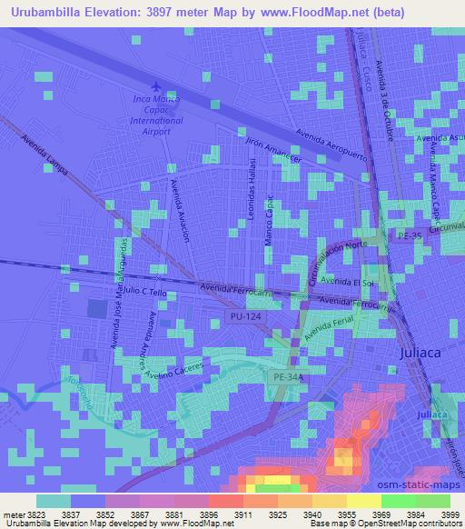 Urubambilla,Peru Elevation Map