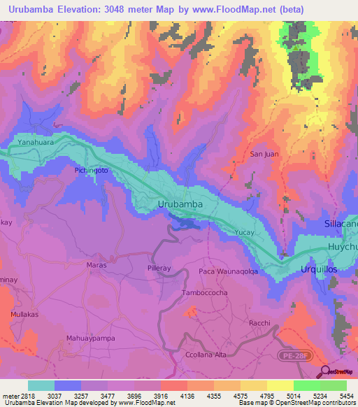 Urubamba,Peru Elevation Map
