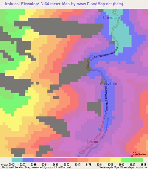 Urohuasi,Peru Elevation Map