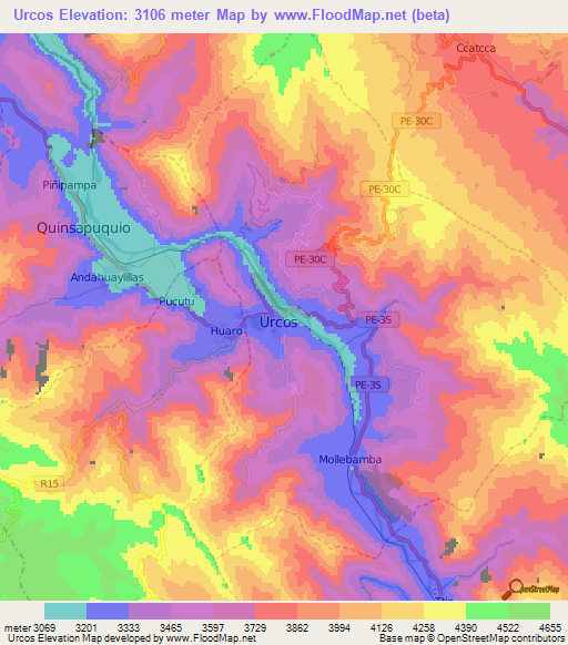 Urcos,Peru Elevation Map