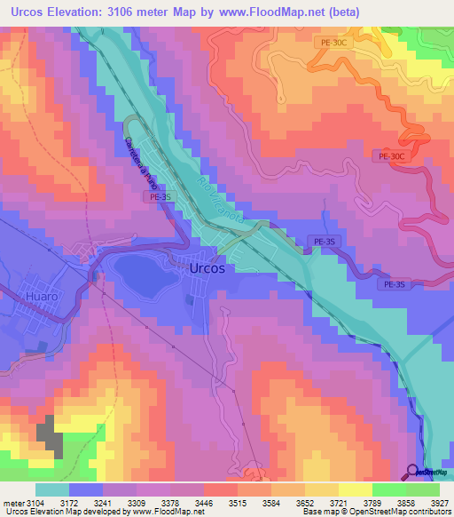 Urcos,Peru Elevation Map