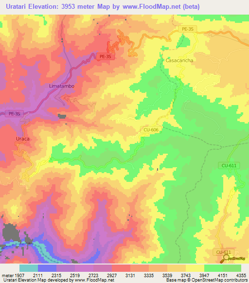 Uratari,Peru Elevation Map
