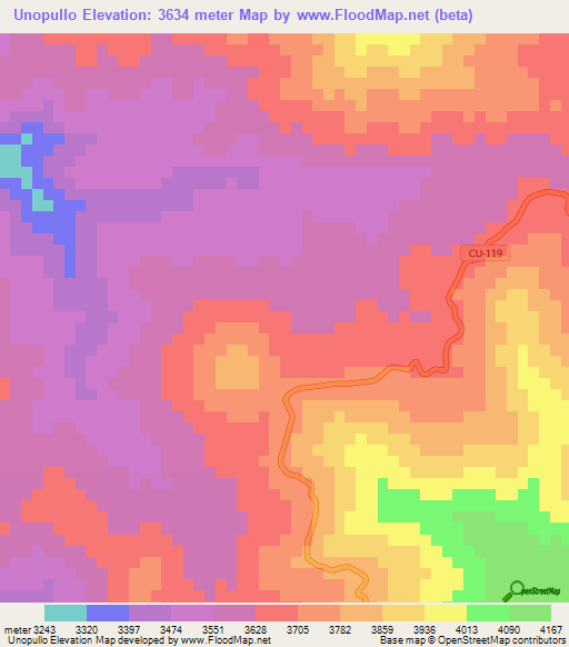 Unopullo,Peru Elevation Map