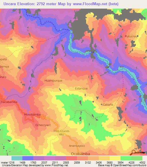Uncara,Peru Elevation Map