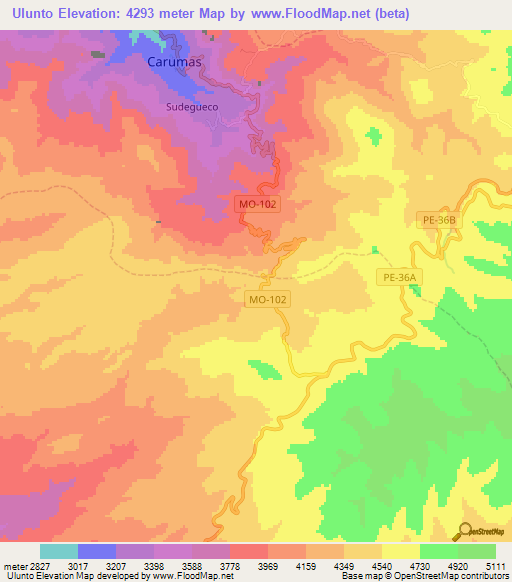 Ulunto,Peru Elevation Map