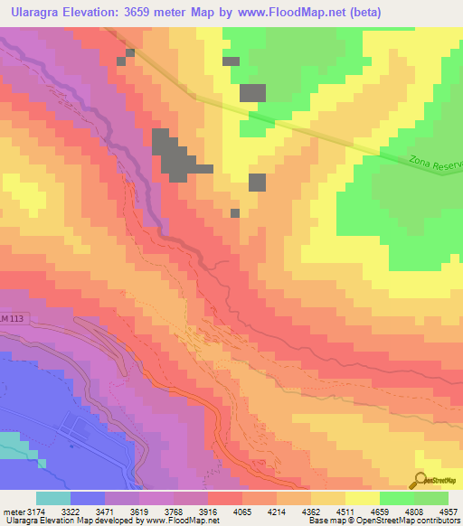 Ularagra,Peru Elevation Map