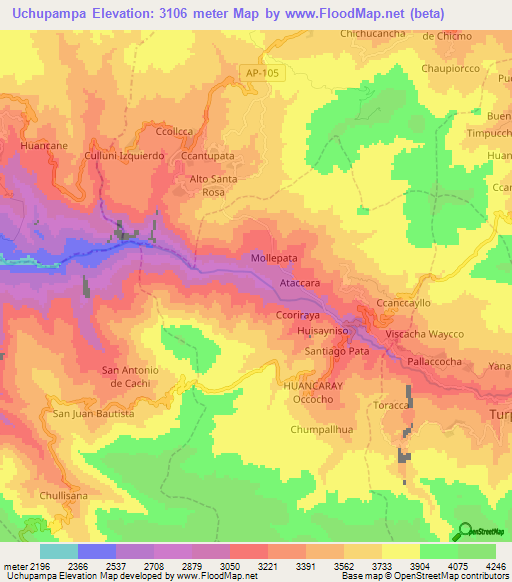 Uchupampa,Peru Elevation Map